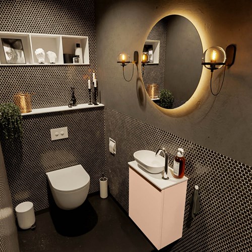 FOWY 23cm meuble lave-main Rosee. Lavabo POOLE position Gauche 1 trou pour robinetter couleur Talc | Talc.