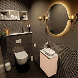 FOWY 40cm mueble fondo reducido Rosee. Lavabo sobre encimera posición Derecho 1 orificio color Talc | Talc.