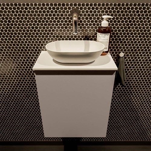 FOWY 40cm mueble fondo reducido Smoke. Lavabo sobre encimera posición Centro sin orificio color Talc | Talc.-2