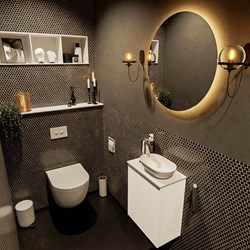 FOWY 40cm mueble fondo reducido Talc. Lavabo sobre encimera posición Derecho 1 orificio color Talc | Talc.