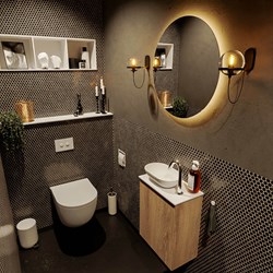FOWY 40cm mueble fondo reducido Washed Oak. Lavabo sobre encimera posición Izquierda 1 orificio color Talc | Talc.