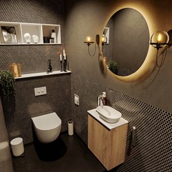 FOWY 40cm mueble fondo reducido Washed Oak. Lavabo sobre encimera posición Derecho 1 orificio color Talc | Talc.