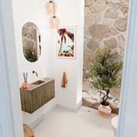 JOYA-DLUX 70cm toiletmeubel kleur Dusk. Wastafel FAYE positie Midden Zonder kraangat kleur Arena.