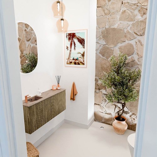 JOYA-DLUX 90cm toiletmeubel kleur Dusk. Wastafel FAYE positie Links 1 kraangat kleur Arena.
