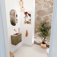 JOYA-DLUX 51,6cm mobile lavabo colore curva destra Dusk. Lavabo FAYE posizione Sinistra senza foro per il rubinetto colore Arena.