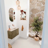 JOYA-DLUX 60cm toiletmeubel kleur Dusk. Wastafel FAYE positie Rechts Zonder kraangat kleur Frappe.