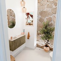 JOYA-DLUX 91,6cm meuble lave-main courbe droite couleur Dusk. Lavabo FAYE position Gauche 1 trou pour robinetter couleur Frappe.
