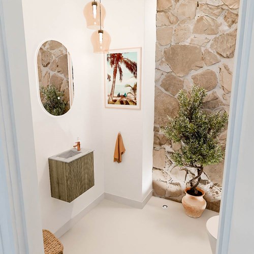 JOYA-DLUX 40cm mobile lavabo colore Dusk. Lavabo FAYE posizione Sinistra 1 foro per rubinetto colore Glace.