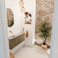 JOYA-DLUX 101,6cm toiletmeubel ronding rechts kleur Dusk. Wastafel FAYE positie Links Zonder kraangat kleur Glace.
