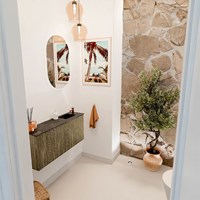 JOYA-DLUX 90cm toiletmeubel kleur Dusk. Wastafel FAYE positie Rechts 1 kraangat kleur Lava.