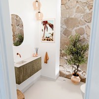 JOYA-DLUX 90cm mueble fondo reducido color Dusk. Lavabo FAYE posición Izquierda sin orificio color Meli.