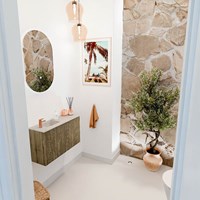 JOYA-DLUX 70cm toiletmeubel kleur Dusk. Wastafel FAYE positie Links 1 kraangat kleur Opalo.