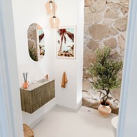 JOYA-DLUX 70cm meuble lave-main couleur Dusk. Lavabo FAYE position Droite 1 trou pour robinetter couleur Opalo.