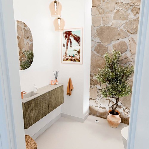 JOYA-DLUX 100cm toiletmeubel kleur Dusk. Wastafel FAYE positie Links 1 kraangat kleur Opalo.