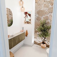 JOYA-DLUX 111,6cm toiletmeubel ronding rechts kleur Dusk. Wastafel FAYE positie Links 1 kraangat kleur Opalo.