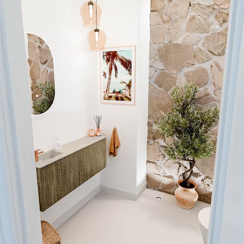 JOYA-DLUX 111,6cm toiletmeubel ronding rechts kleur Dusk. Wastafel FAYE positie Links 1 kraangat kleur Opalo.