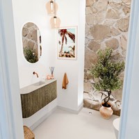 JOYA-DLUX 93,2cm toiletmeubel ronding links + rechts kleur Dusk. Wastafel FAYE positie Midden Zonder kraangat kleur Opalo.