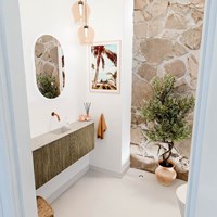 JOYA-DLUX 123,2cm toiletmeubel ronding links + rechts kleur Dusk. Wastafel FAYE positie Midden Zonder kraangat kleur Opalo.