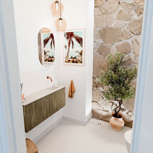JOYA-DLUX 100cm mobile lavabo colore Dusk. Lavabo FAYE posizione Destra senza foro per il rubinetto colore Ostra.