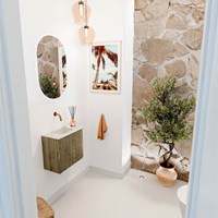 JOYA-DLUX 51,6cm mobile lavabo colore curva destra Dusk. Lavabo FAYE posizione Sinistra senza foro per il rubinetto colore Ostra.