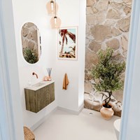 JOYA-DLUX 61,6cm toiletmeubel ronding rechts kleur Dusk. Wastafel FAYE positie Links Zonder kraangat kleur Ostra.
