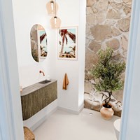 JOYA-DLUX 91,6cm toiletmeubel ronding links kleur Dusk. Wastafel FAYE positie Rechts Zonder kraangat kleur Oza.