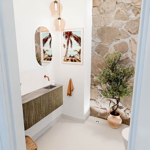JOYA-DLUX 101,6cm toiletmeubel ronding links kleur Dusk. Wastafel FAYE positie Rechts Zonder kraangat kleur Oza.