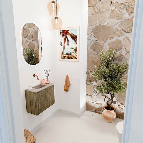 JOYA-DLUX 50cm toiletmeubel kleur Dusk. Wastafel FAYE positie Links Zonder kraangat kleur Saba.