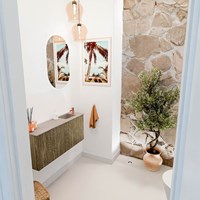 JOYA-DLUX 90cm meuble lave-main couleur Dusk. Lavabo FAYE position Droite 1 trou pour robinetter couleur Saba.