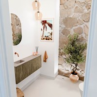 JOYA-DLUX 100cm cloakroom vanity set color Dusk. Vanity top FAYE position Left without tab hole color Saba.