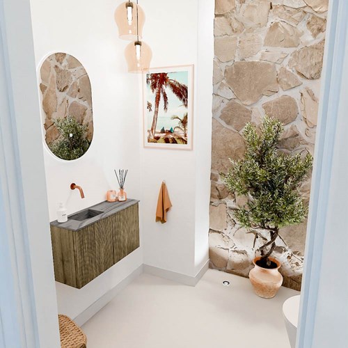 JOYA-DLUX 70cm mobile lavabo colore Dusk. Lavabo FAYE posizione Sinistra senza foro per il rubinetto colore Sombra.