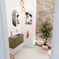 JOYA-DLUX 70cm toiletmeubel kleur Dusk. Wastafel FAYE positie Rechts Zonder kraangat kleur Sombra.