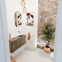 JOYA-DLUX 90cm mobile lavabo colore Dusk. Lavabo FAYE posizione Destra senza foro per il rubinetto colore Sombra.