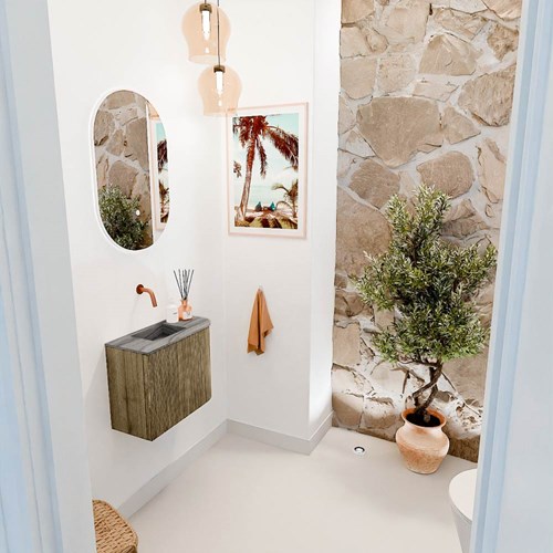 JOYA-DLUX 51,6cm mobile lavabo colore curva destra Dusk. Lavabo FAYE posizione Sinistra senza foro per il rubinetto colore Sombra.