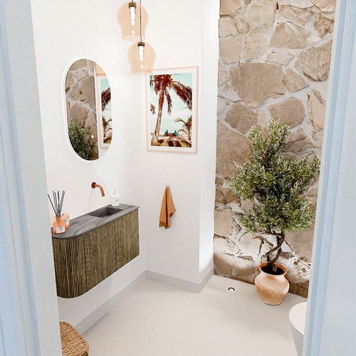 JOYA-DLUX 71,6cm toiletmeubel ronding links kleur Dusk. Wastafel FAYE positie Rechts Zonder kraangat kleur Sombra.