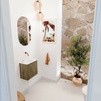 JOYA 40cm mobile lavabo colore Dusk. Lavabo FAYE posizione Destra senza foro per il rubinetto colore Talc.