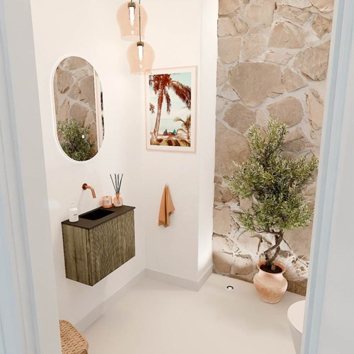 JOYA 50cm toiletmeubel kleur Dusk. Wastafel FAYE positie Links Zonder kraangat kleur Urban.