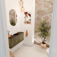 JOYA 90cm toiletmeubel kleur Dusk. Wastafel FAYE positie Midden 1 kraangat kleur Urban.