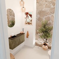 JOYA 91,6cm toiletmeubel ronding rechts kleur Dusk. Wastafel FAYE positie Links 1 kraangat kleur Urban.