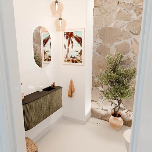JOYA 91,6cm mobile lavabo colore curva sinistra Dusk. Lavabo FAYE posizione Destra 1 foro per rubinetto colore Urban.