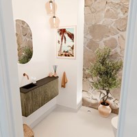 JOYA 101,6cm mobile lavabo colore curva destra Dusk. Lavabo FAYE posizione Sinistra senza foro per il rubinetto colore Urban.