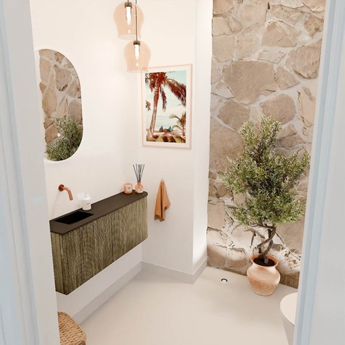 JOYA 101,6cm mobile lavabo colore curva destra Dusk. Lavabo FAYE posizione Sinistra senza foro per il rubinetto colore Urban.