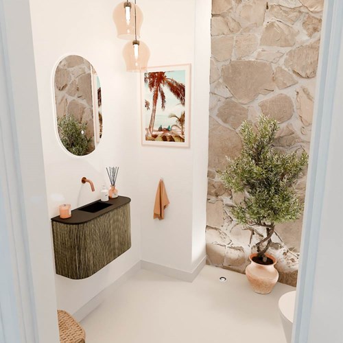 JOYA 63,2cm cloakroom vanity set curve left + right color Dusk. Vanity top FAYE position Center without tab hole color Urban.