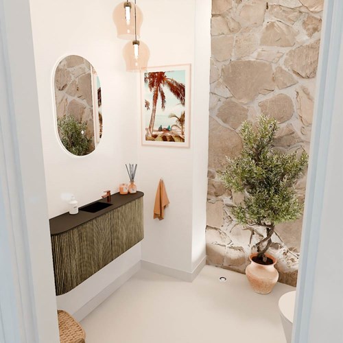 JOYA 103,2cm toiletmeubel ronding links + rechts kleur Dusk. Wastafel FAYE positie Midden 1 kraangat kleur Urban.