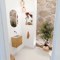 JOYA-DLUX 40cm WC-möbel farbe Oak. Einbauwaschbecken FAYE position Mittig kein hahnloch farbe Glace.