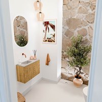 JOYA-DLUX 60cm toiletmeubel kleur Oak. Wastafel FAYE positie Links Zonder kraangat kleur Glace.