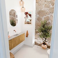 JOYA-DLUX 100cm toiletmeubel kleur Oak. Wastafel FAYE positie Midden Zonder kraangat kleur Glace.