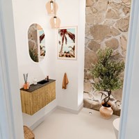 JOYA-DLUX 70cm WC-möbel farbe Oak. Einbauwaschbecken FAYE position Rechts 1 hahnloch farbe Lava.