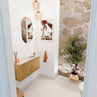 JOYA-DLUX 80cm meuble lave-main couleur Oak. Lavabo FAYE position Droite 1 trou pour robinetter couleur Nata.