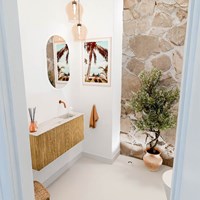 JOYA-DLUX 90cm mueble fondo reducido color Oak. Lavabo FAYE posición Derecho sin orificio color Nata.